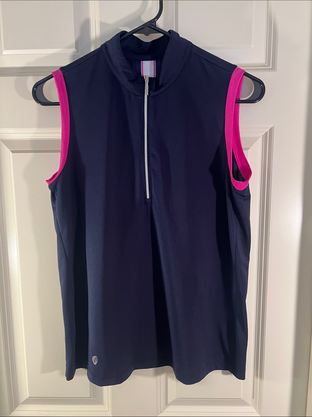 Sleeveless Athletic Tank Top - Navy with Pink Trim